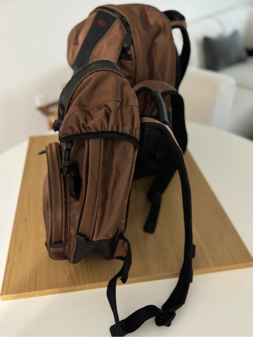 Tumi Men's Brown Nylon Backpack Duo with Black Trim